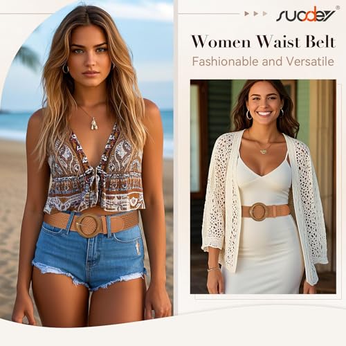 SUOSDEY Women Wide Braided Belt Rattan Waist Belt for Dress Pants Fashion Boho Belt2