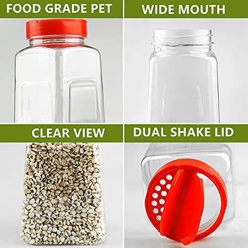 Yopay 8 Pack Large Spice Jar, 960ml/32oz Seasoning Shaker, Plastic Spice Container Bottle with Red Dual Shake Lid for Storing Herbs, Powders, General Use Storage Containers,Dishwasher not recommended - Image 4