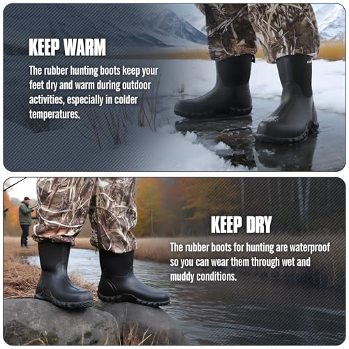 GUGULUZA Herren Halbe Gummistiefel Neopren Isoliert Wasserdicht Angeln Hof Stiefel Schwarz
