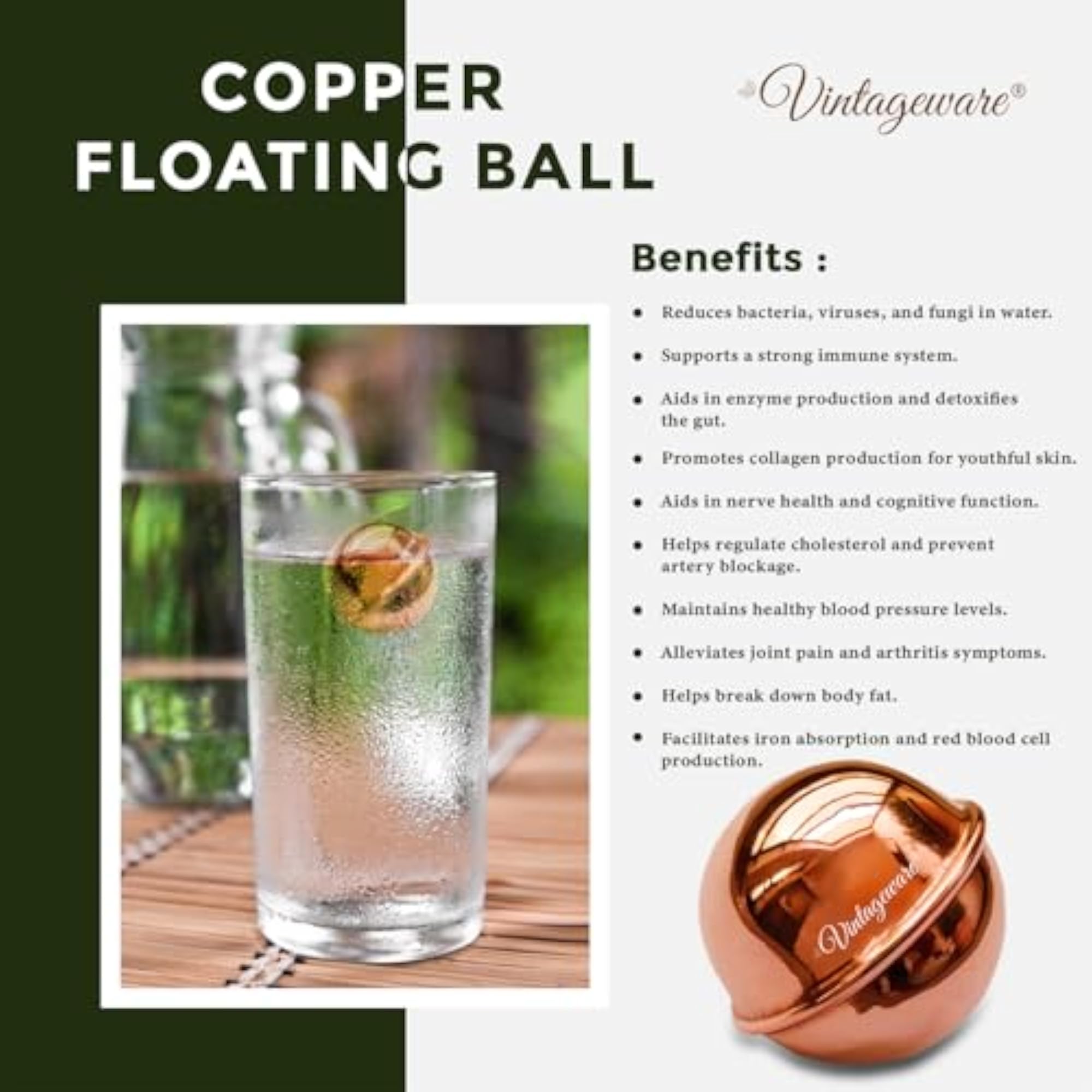 2Pcs Pure Copper Water Purifier Ball