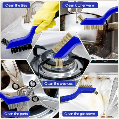 Image of 3 Pcs, Wire Brush Set, 7 Inch, Blue | Stainless Steel /Brass /Nylon, Cleaning Rust, Welding Slag Removal, Paint and Dirt Removal, Sturdy And Durable