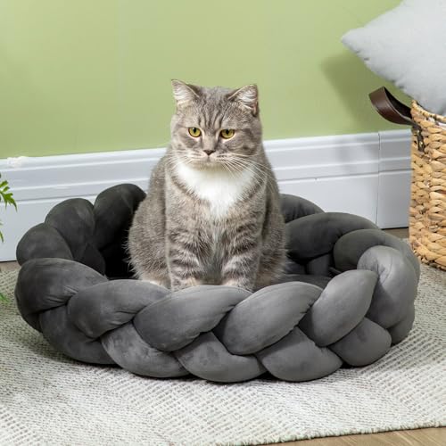 PawHut Hundebett Hundekissen kleine Hunde, Ø55 x 14 cm Hundekorb waschbarer flauschig Hundesofa Hundematte mit weiche Polsterung, Grau