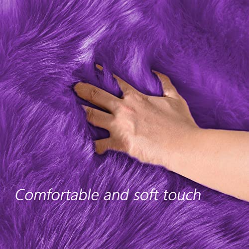 Latepis Purple Sheepskin Large 5x7 Area Rugs for Living Room Throw Rugs for Bedroom Washable Faux Fur Rug Fluffy Fuzzy Boho Rug Home Decor Rectangle