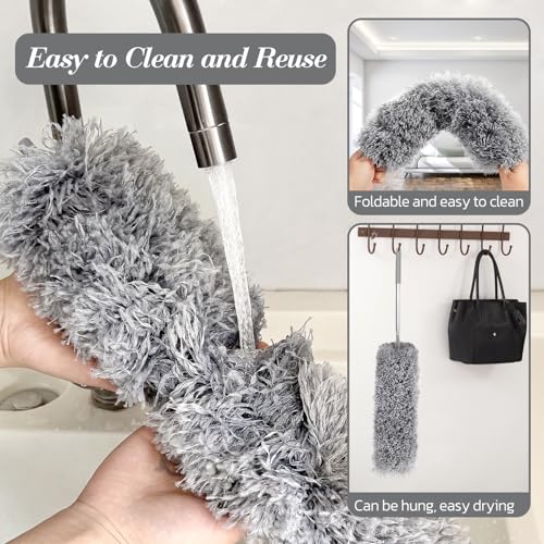 Image of Cobweb Duster with Extension Pole, Spider Web Brush and Washable Ceiling Duster Kit, 15-100 Inch Long High Rigidity Handle Aluminum Telescoping Pole for Ceiling Fan, Furniture, Ceiling Corner (Grey)