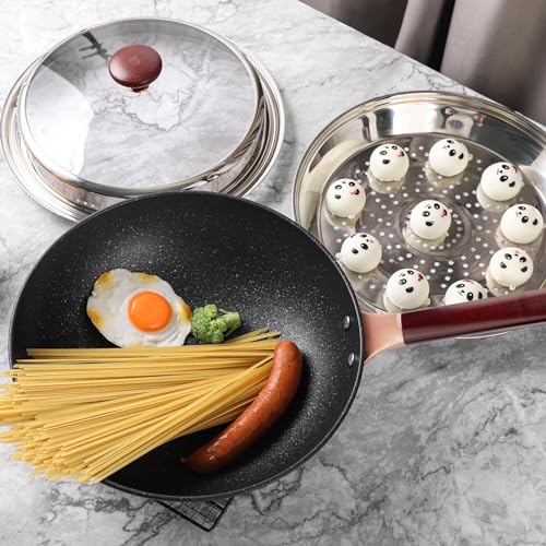 Kseroo 12.5 Inch Woks & Stir-Fry Pans With Lid Steamer, Nonstick Ceramic Wok Pan thumb #2