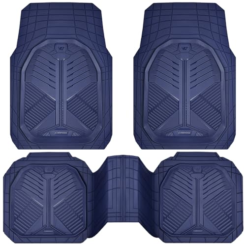 CAR PASS Heavy Duty Rubber Car Mats, Deepdish All Weather Floor Mats for Car Full Set, Universal Automotive Mats Trim to Fit for Sedans SUVs Trucks, Waterproof Anti-Slip, 3 Pieces V12 Navy Blue