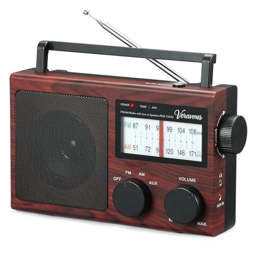 VERAVOXES Portable AM/FM Radio with Bass Control, Equipped with a Built-in high-Power Speaker,...