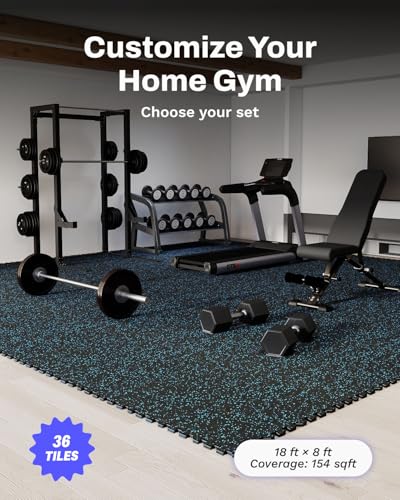 Image of AIRHOP 0.56in Thick 144 Sq Ft Exercise Equipment Mats, 36 Tiles Upgraded Rubber Top with High Density EVA Foam, Large Interlocking Puzzle Gym Flooring for Home Gym, Heavy Weight Workout, 24 x 24in