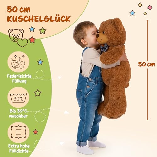 monzana® Teddybär L - XXXL 50-175cm Weiches Fell Schleife Tatzendruck Geschenk Plüschtier Kuscheltier Stofftier Riesen Teddy Bär