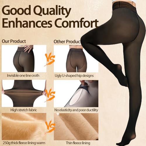 Image of Caprilite Women Fleece Lined Tights-Fake Translucent Leggings High Waist Pantyhose Sheer Thick Warm Tights For Winter