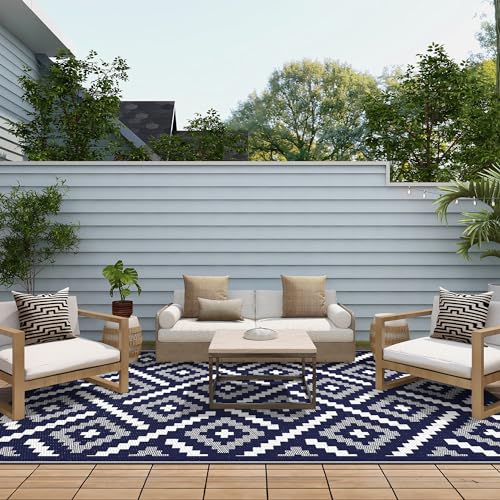 Image of GENIMO Outdoor Rug, Waterproof Plastic Rugs for Patio, 6'x9' Navy Blue