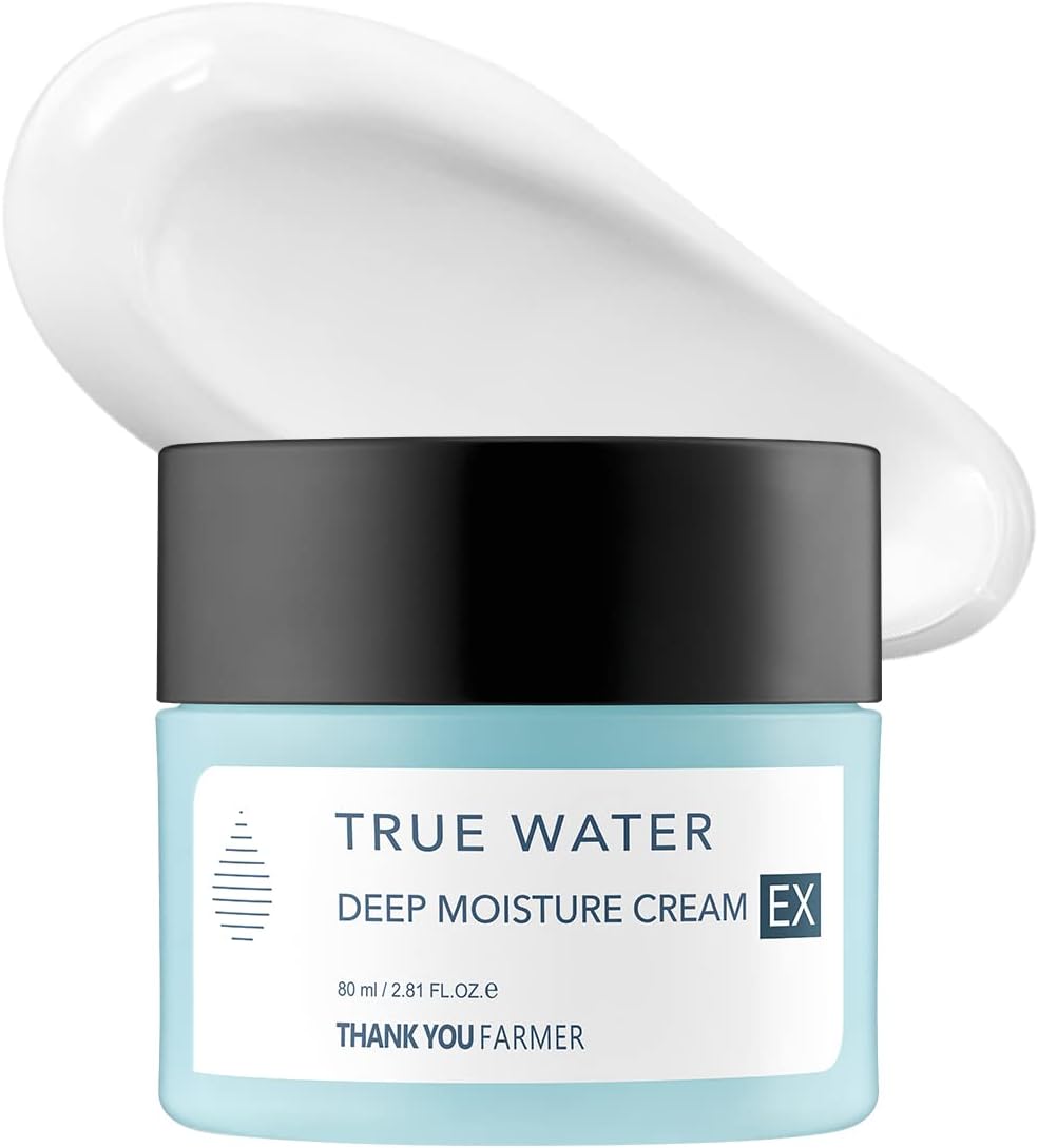 THANKYOU FARMER True Water Deep Moisture Cream EX - Hyaluronic Acid Moisturizer, Ceramide, Panthenol, Dermatologist Tested Korean Moisturizer for Face, Fragrance-free, 2.81 Fl Oz (80ml)