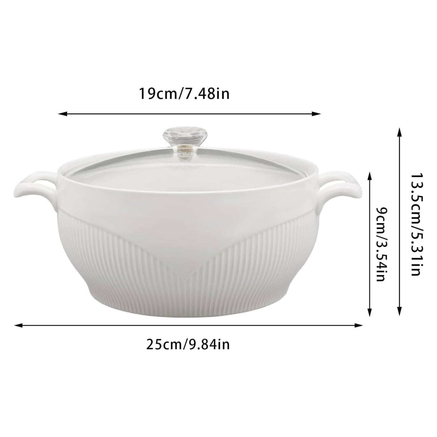 Keramik Suppenterrine Mit Glasdeckel Porzellan Servierterrine Suppe, Porzellan Terrine Eintopf Topf Pudding Nudelsuppe Schüssel Müslischale Dessert Schälchen,2.6L,B