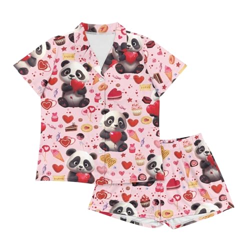 Image of Pjs Womens Short Sleeve Button Down Pajamas Set Two-Piece Nightwear with Pockets