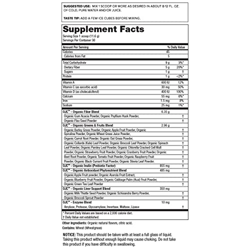 Certified Organic Juice Cleanse OJC Plus Berry Surprise - Purity Products - 30+ Organic Veggies and Fruits - 5 Grams of Fiber - Promotes Energy and Digestive Function - 12.28 oz - 348 g - 30 Servings - Image 3