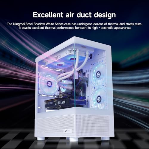 Image of NINGMEI Gaming PC Desktop Computer, Ryzen 7 5700X Gaming Desktop Computer, 32GB RAM 1TB NVMe SSD, GeForce RTX 5060 8GB, Prebuilt Tower PC with Liquid Cooling, 650W PSU, Windows 11 Home, White