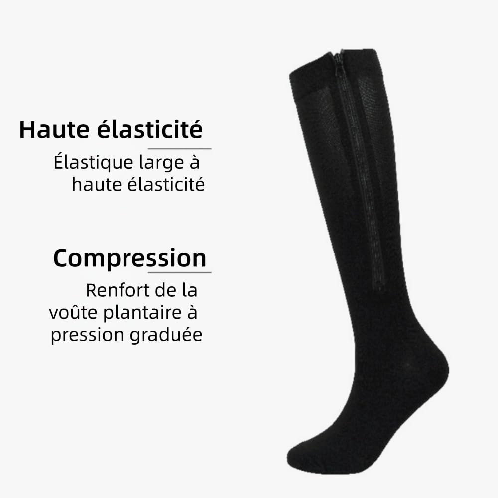 MEIION bas de contention zippés - assiva, Homme et Femme - Soutien Graduel, Confortables et respirantes, amortissantes et antidérapantes, résistantes,Pour Voyages, Course et Vols