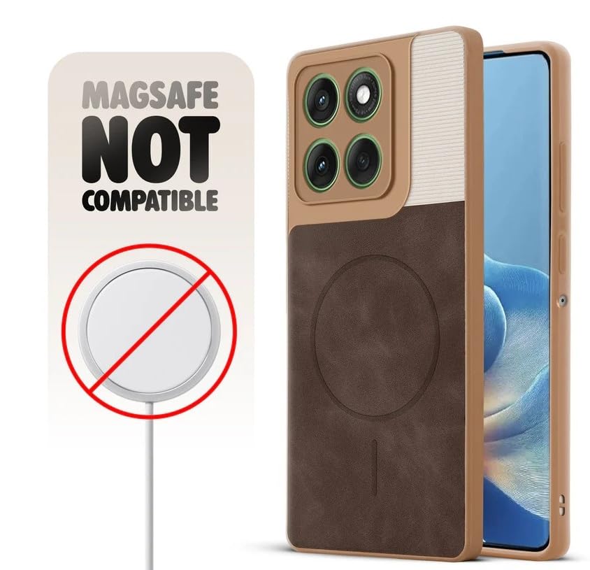 Image of Bintage CASE Dual-Leather Mac Safe Design Phone Case| Soft Touch Finish | Full Camera Protectection Back Cover Compatible for Motorola Moto Edge 60 Stylus - White & Choco Brown