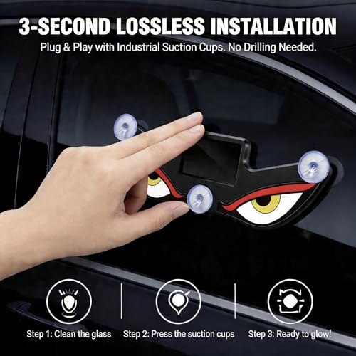 Image of Solar Car LED Atmosphere Decoration Light,High-Brightness Demon Eye Styling Lamp,Universal Fit Automotive Accent Light with Smart Light Sensor and Suction Cup Mount for SUV Truck Sedan (1, Y2)