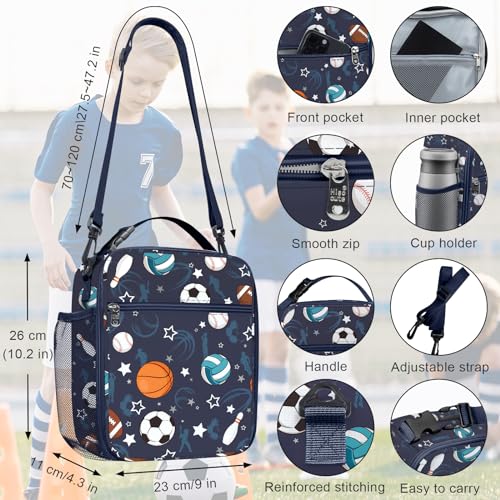 Clastyle Sport Insulated Kids Lunch Bag Large Thermal Cooler Bag for Boys Picnic School Toddler Lunch Box Tote,Ball - Image 4