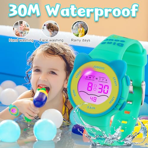 Juboos Kid's Digital Watch for Boys and Girls, Waterproof LCD Digital Sports Child Wirstwatch with 7 Color LED Lights, Stopwatch, Alarm3