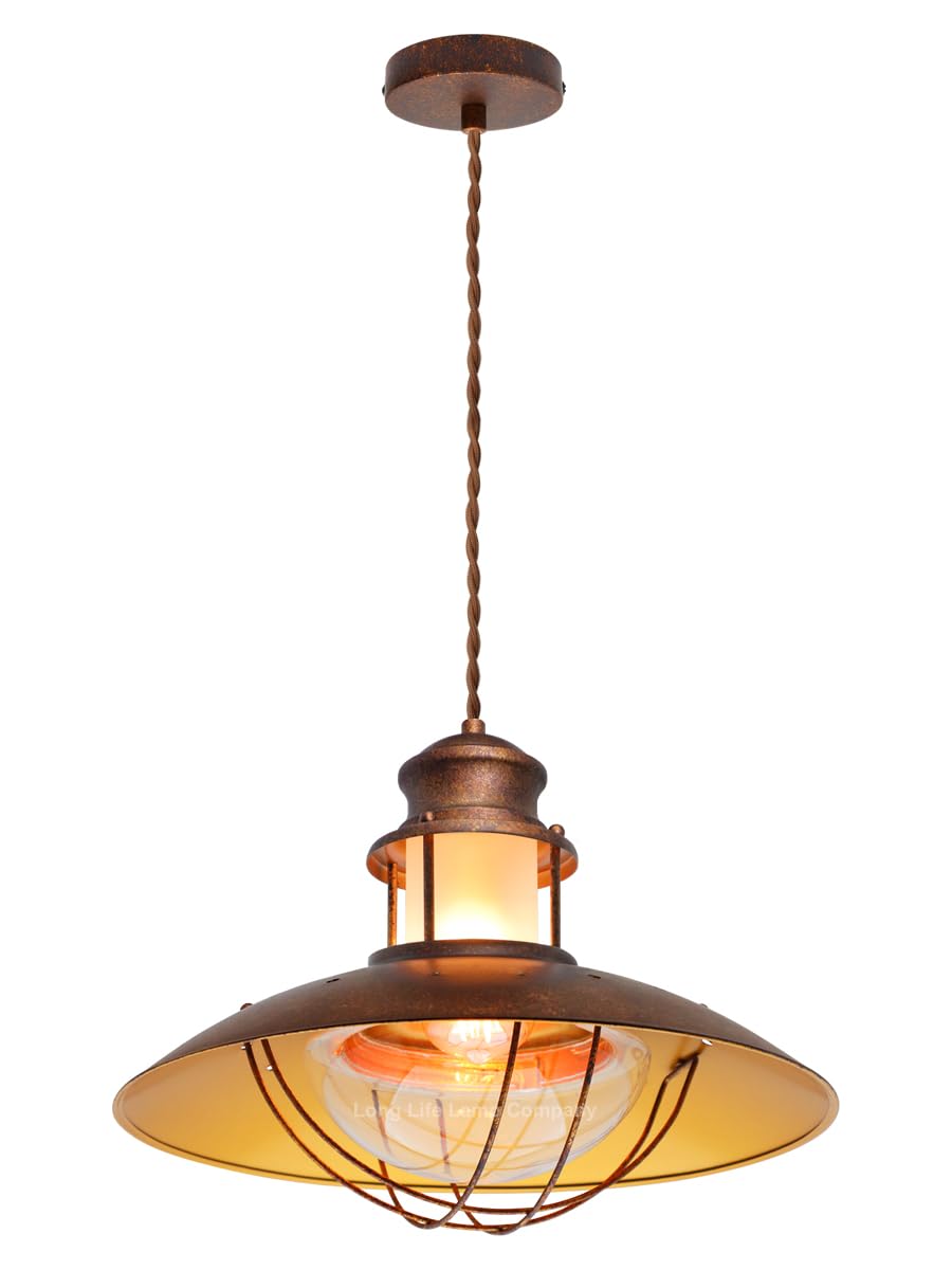 Long Life Lamp Company Copper Rustic Pendant Light Rusted Lamp Shade Caged Industrial Ceiling Lights Nautical Lantern H3076
