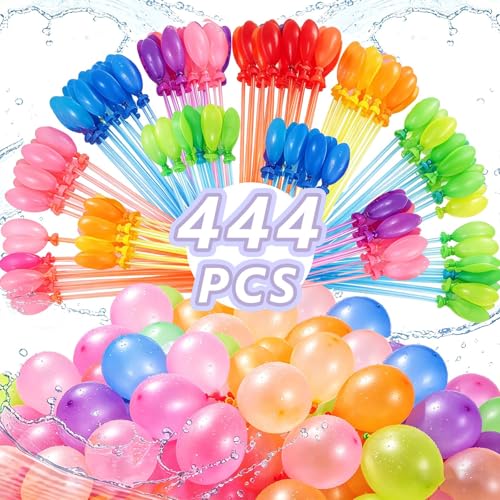 Image of water balloons for kids 444 Pack: 1s Quick Fill Water Balloons Self Sealing, No Tying, 100+ in 60s, Leak-Resistant, Non-Stop Fun, Outdoor Summer Play Kids Adults Pool Beach Garden Party