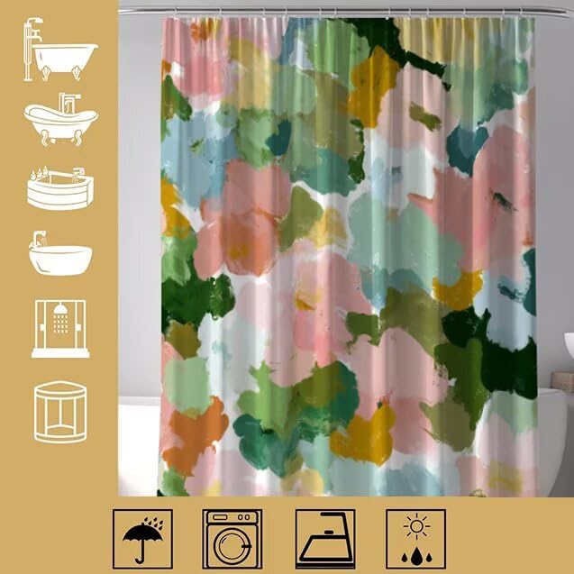 Shower curtain imperméable en tissu polyester lavable motif abstrait rose