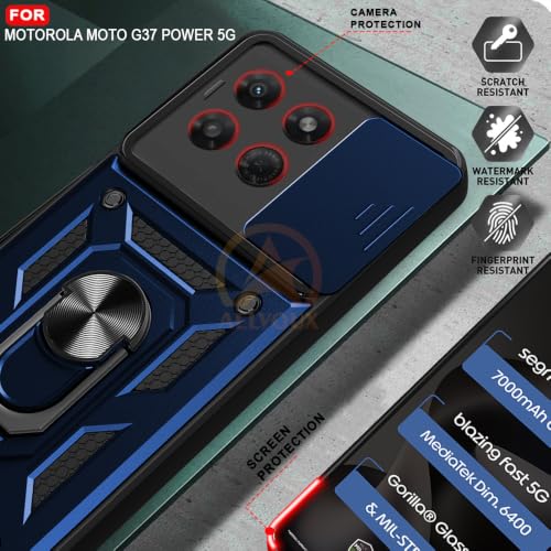 Image of Armor Bumper Back Cover Case for Motorola Moto G37 Power 5G Rotating Camera Cover, Ring Holder & Kickstand | Heavy Duty & 360 Degree Protection Back Cover for Motorola Moto G37 Power 5G(Blue)