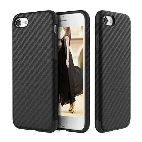 iPhone 7 Plus Case , ROCK TPU Shockproof Case Cover with Carbon Fiber Grip Back Pattern for Apple iPhone 7 Plus 5.5 Inch (Black)