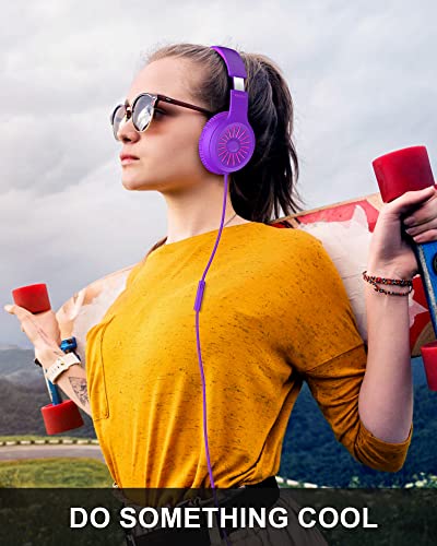 Image of Elecder i45 On-Ear Headphones with Microphone - Foldable Stereo Bass Headphones with No-Tangle 1.5M Cord, 3.5MM Jack, Portable Wired Headphones for Smartphone Computer MP3 /4 Tablet Travel - Purple | Foldable Portable, 1.5M Cord Headphone Stereo Aux Jack 3.5mm Headset for Smartphones Chromebook Computer PC Airplane Travel