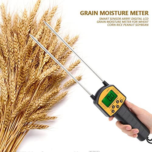 SMART SENSOR AR991 Digital Grain Moisture Meter with LCD Backlight Display for Wheat Corn Rice Peanut Soybean, Dual Rod Steel Probe