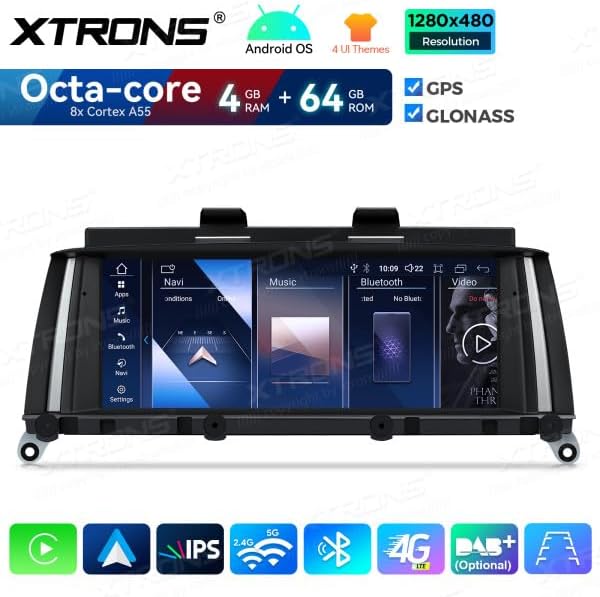 XTRONS QDB80X3NB display showing Navigation, Bluetooth, and Music icons