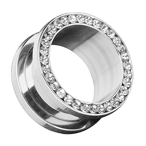 Piersando Flesh Tunnel Ohr Piercing Plug Ohrpiercing Schmuck Schraub aus Edelstahl Tribal mit Zirkonia Kristall Steinen Silber 8mm Clear Cover