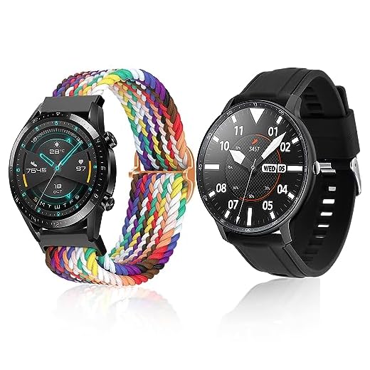 Correa de reloj de silicona y nailon, 2 unidades, compatible con Samsung Huawei Watch, correas de reloj trenzadas ajustables para hombres y mujeres, 20 mm, 22 mm a elegir, 20mm