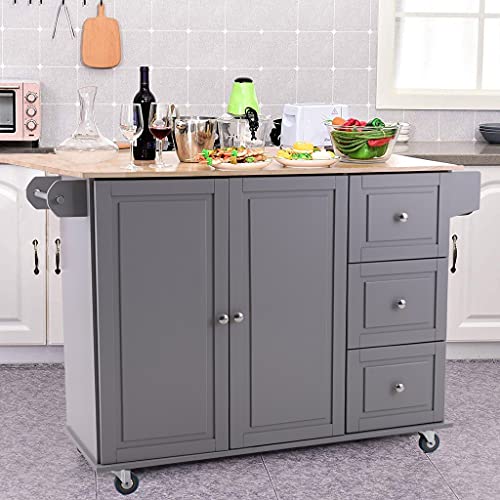 PHI VILLA Kitchen Island Cart on Wheels - Portable Kitchen Island with Drop Leaf, Rolling Kitchen Island with Storage