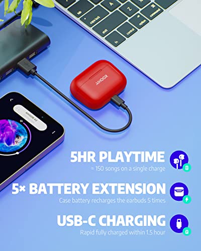 AIHOOR A2 Kopfhörer Kabellos,Immersiver Deep Bass Wireless Earbuds für iOS und Android Phones,In Ear Bluetooth 5.0 Headset mit Mikrofon,30H Spielzeit,Sport Wasserdicht-Rot – Bild 6