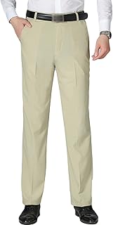 Men Classic Stretch Comfort Pant Straight Fit Flat Front Tapered Suit Pant Lightweight Wrinkle-Resistant Trousers (Khaki,29)