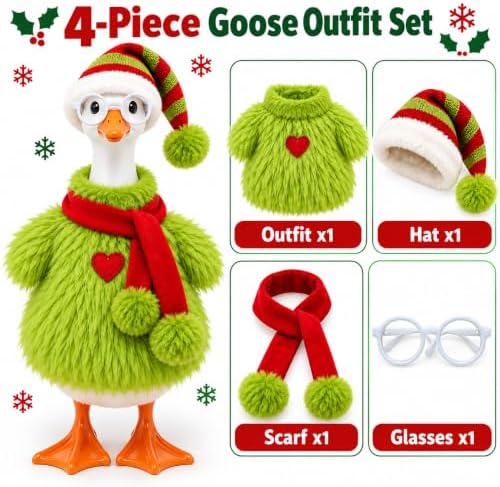 Christmas Porch Goose Outfit with Glasses, Green Heart Style for 23 Inch — 사진 2