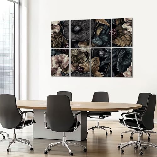 Paneles acústicos artísticos absorventes de sonido 8 piezas 48"x32" decorativos en negro con diseño floral y setas miniatura 7