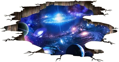 Miniatura 5 de Calcomanías de pared de galaxia azul y morado, adhesivo extraíble, The Art Magic 3D Milky Way Dreamscape Decoración del hogar (4 hojas)