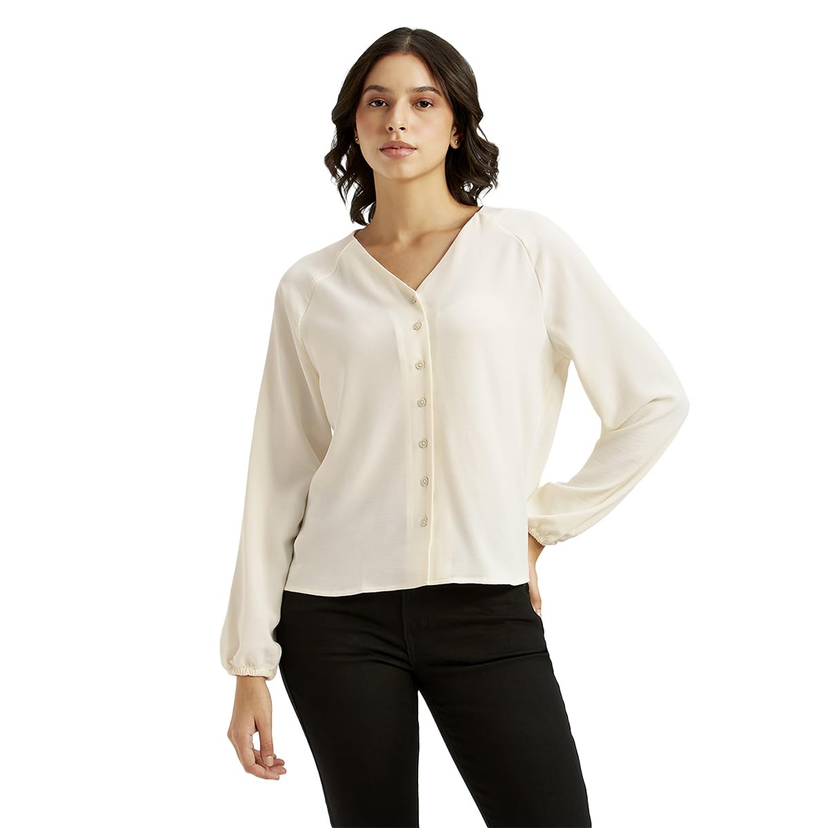 levi's Women's Solid Off-White V Neck Top-picture-30