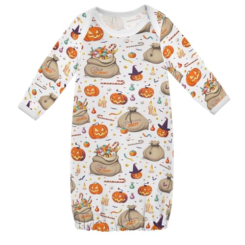 WIFIU Halloween Sweets Candy Baby Girls Boys Sleeper Gown Cotton Nightgown Long Sleeve, Jack-o'lantern Baby Nightdress Sleeping Clothes for Newborn 0-3 Months Multicolor