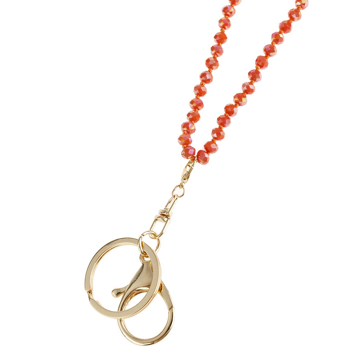 RIAH FASHION ID Card Badge Lanyard - Key Chain Holder Hook Buckle Long Necklace Crystal Bead Strand, Faux Suede, Sparkly