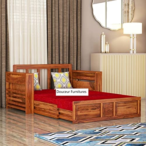 Image of Douceur Furnitures Solid Sheesham Wood 2 Seater Sofas | Two Seater Sofa Bed for Living Room, Hotels, Restaurant, Apartment | Wooden Sofa Bed