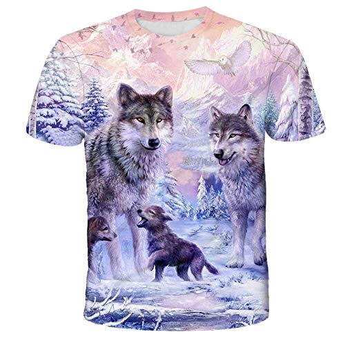 FANGDADAN 3D Printed Tshirt,T-Shirt Unisexe À Col Rond Fantaisie Dessin Animé Fantaisie Animal Loup Graphique T-Shirt De Mode Décontracté pour Hommes Et Femmes Été Créatif Streetwear Grande Taille Cover