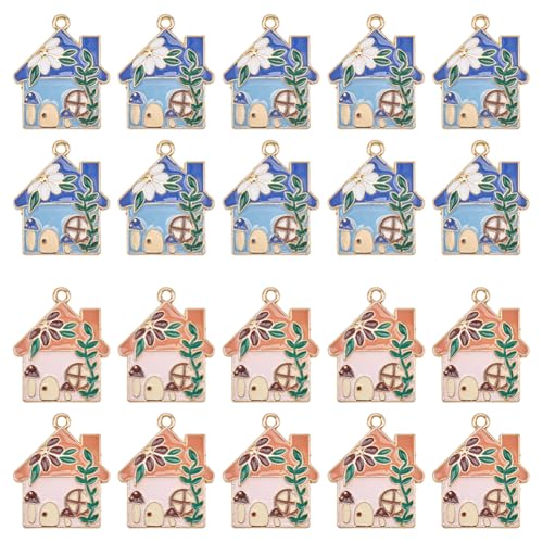 SUNNYCLUE 1 Box 20Pcs Enamel House Charms Bulk Home Charm