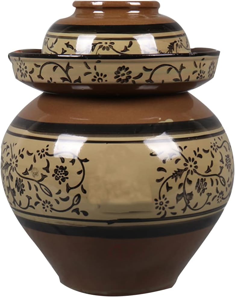Traditional Chinese Porcelain Pickle Jar, Ceramic Fermentation Crock Pickling Pot,Fermenting Jar with Water Seal Airlock Lid Stoneware Fermenter for Kimchi 4KG