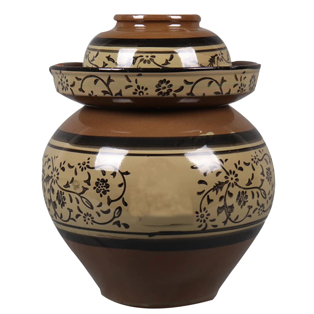 VHJdtE Ceramic pickling jars, Retro Ceramic Jar With Lid,Large Traditional Chinese Fermentation Kit Crock With Water Seal Airlock(4KG)