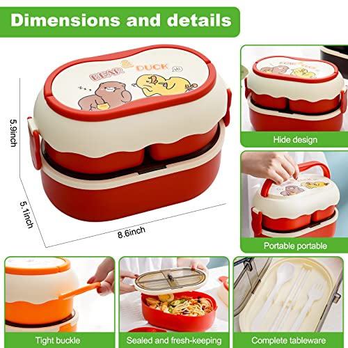Puoenfgr Bento Lunch Box,Large Capacity Double Layer Stacking With Handle With Adults,Microwave Can Be Used,Comes With Three-Piece Cutlery Set,Bpa-Free,Great For Camping,Work(Moe Force Brown) #TOP2